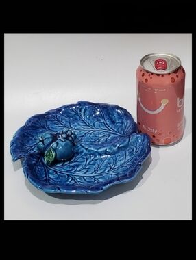 1960s Mood Indigo Blue 2-Part 7 1/2" Japanese Ceramic Serving Dish by Inarco